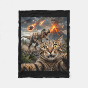 Grappige kat selfie T-Rex dinosaurus Fleece Deken