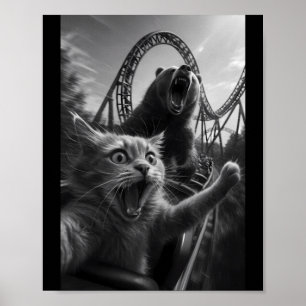 Grappige kat selfie top met beren achtbaan poster