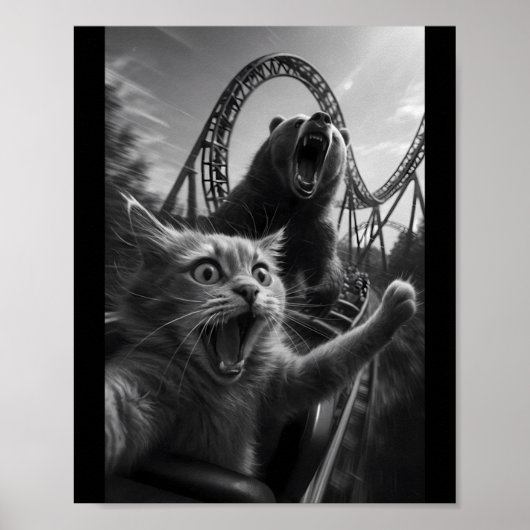 Grappige kat selfie top met beren achtbaan poster (Voorkant)