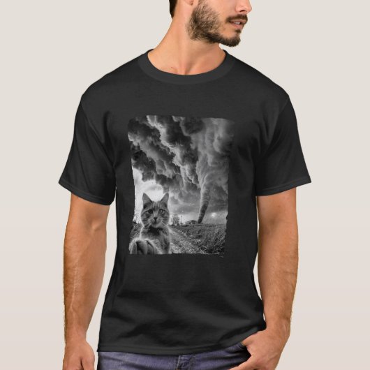 Grappige Kat Selfie Tornado Storm Winderig Cool Fo T-shirt (Voorkant)
