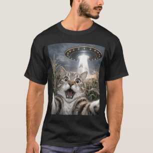 Grappige kat selfie ufo alien dier meme voor manne t-shirt
