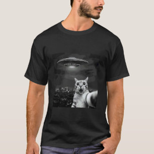 Grappige Kat Selfie UFO Alien Invasie Sci Fi Samen T-shirt