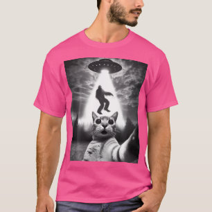 Grappige kat selfie vliegende alien ufo ontvoeren  t-shirt