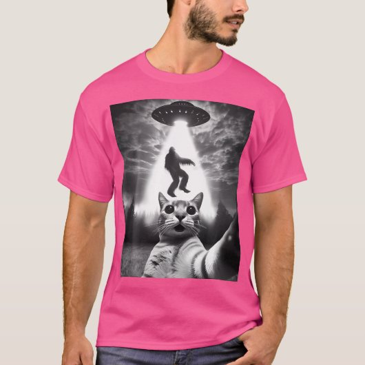 Grappige kat selfie vliegende alien ufo ontvoeren  t-shirt (Voorkant)