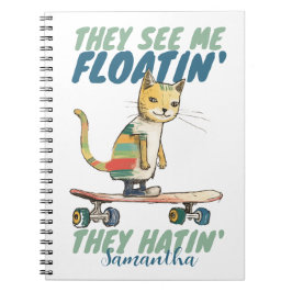 Grappige kat skateboard zij haten cadeau voor kind notitieboek