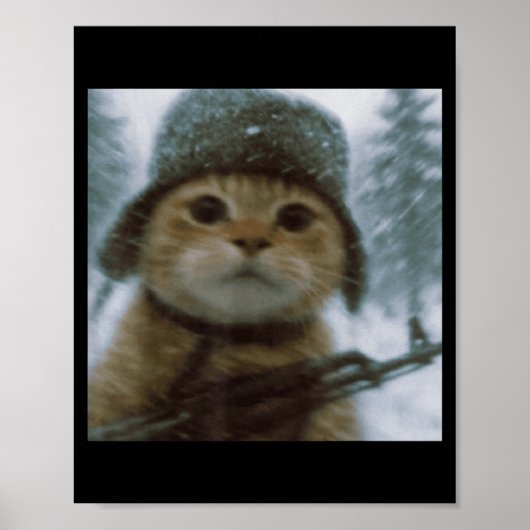 Grappige kat sneeuw kitten soldaat selfie met gewe poster (Voorkant)