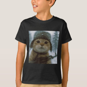 Grappige Kat Sneeuw Kitten Soldaat Selfie Met Gewe T-shirt