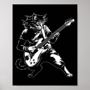 Grappige Kat Speelt B Gitaar Rockmuziek Liefhebber Poster