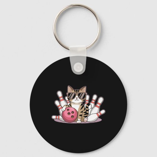Grappige kat speelt bowling koele kat met zonnebri sleutelhanger (Voorkant)