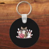 Grappige kat speelt bowling koele kat met zonnebri sleutelhanger (Voorkant)