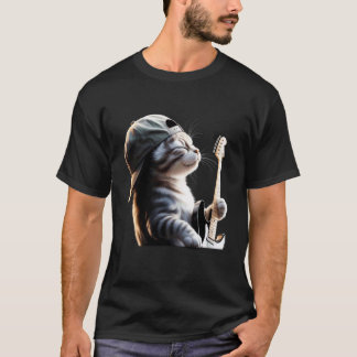 Grappige kat speelt gitaar elektrisch akoestisch v t-shirt