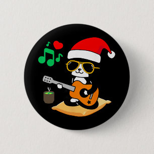 Grappige kat speelt gitaar en draagt een Santa-hoe Ronde Button 5,7 Cm