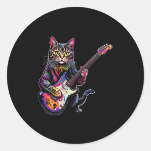 Grappige kat speelt gitaar Rock And Roll cadeaus m Ronde Sticker