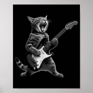 Grappige kat speelt gitaar rock and roll mannen vr poster