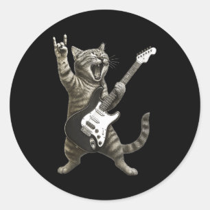 Grappige Kat Speelt Gitaar Rock And Roll Mannen Vr Ronde Sticker