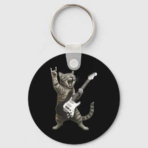 Grappige Kat Speelt Gitaar Rock And Roll Mannen Vr Sleutelhanger