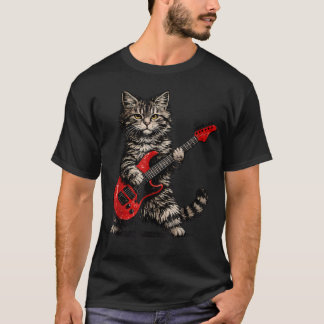 Grappige Kat Speelt Gitaar Rock En T-shirt