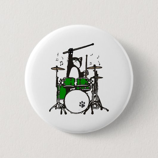 Grappige Kat Speelt op Drums Ronde Button 5,7 Cm (Voorkant)