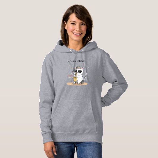 Grappige kat speelt saxofoon jazz damesmode hoodie (Voorkant volledig)