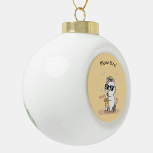 Grappige kat speelt saxofoon jazz keramische bal ornament