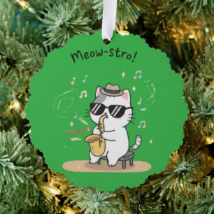 Grappige kat speelt saxofoon Jazz Ornament Kaart