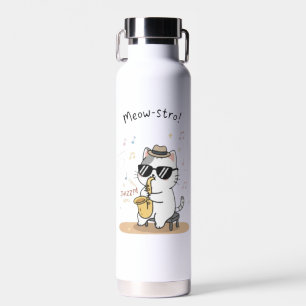 Grappige kat speelt saxofoon Jazz Waterfles