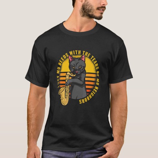 Grappige Kat Speelt Saxofoon T-shirt (Voorkant)