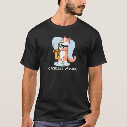 Grappige kat speelt saxofoon t-shirt (Voorkant)