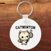 Grappige kat spelen badminton liefhebber sleutelhanger (Voorkant)