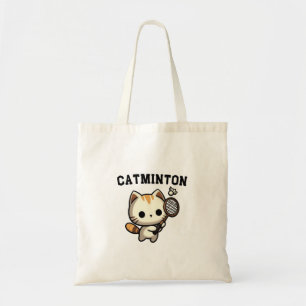 Grappige kat spelen badminton liefhebber tote bag