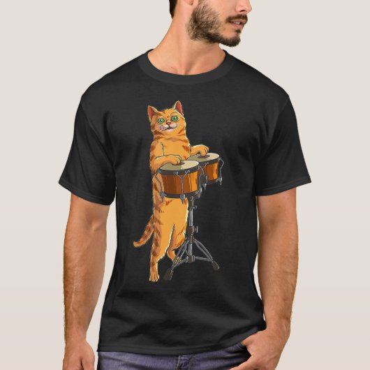 Grappige kat spelen Bongo Cool Percussie Gift T-shirt (Voorkant)