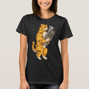 Grappige kat spelen Euphonium Cool Love Dierenmuzi T-shirt