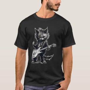 Grappige kat spelen gitaar liefhebber rocker zwaar t-shirt