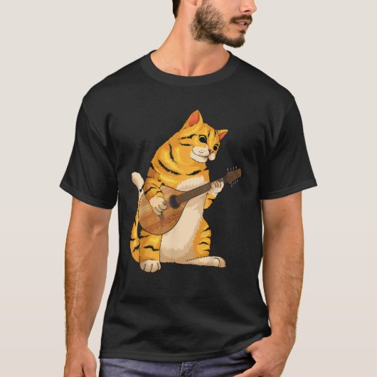 Grappige kat spelen mandoline koele liefde dier mu t-shirt (Voorkant)