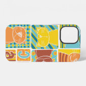 Grappige kat stof patchwork behang, abstract naad iPhone hoesje (Achterkant horizontaal)