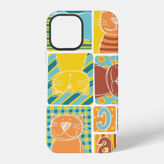 Grappige kat stof patchwork behang, abstract naad iPhone hoesje (Achterkant)