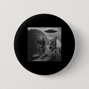 Grappige kat surft selfie met Ufo reusachtige golf Ronde Button 5,7 Cm