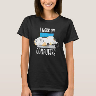 Grappige Kat T-shirt, Ik Werk Aan Computers Kat Te T-shirt