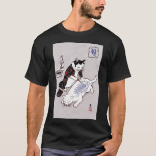 Grappige kat tatoeagekunstenaar Japanse Ukiyoe Koi T-shirt
