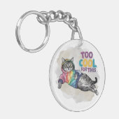 Grappige kat te cool voor dit sleutelhanger (Voorkant Links)