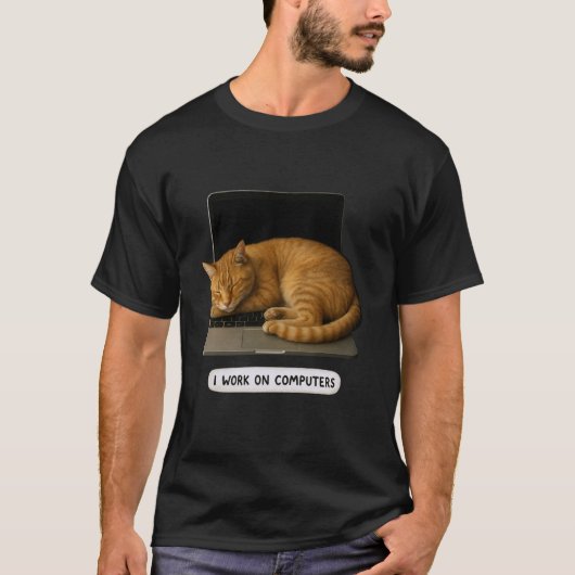 Grappige Kat Tech Ik Werk Aan Computers Luie Kat L T-shirt (Voorkant)