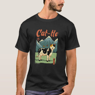 Grappige Kat-tle Kattenkoe Hybride Ontwerp T-shirt