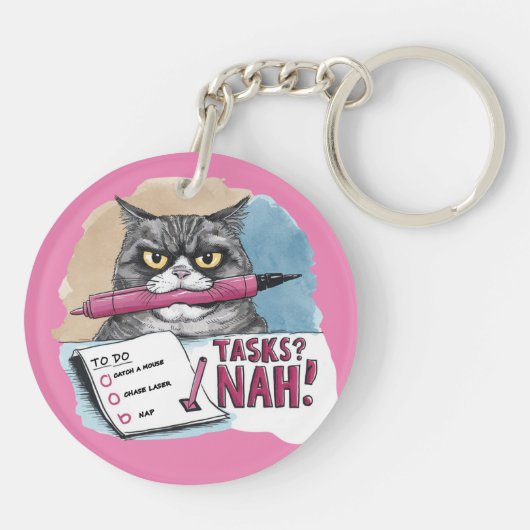 Grappige kat to-do lijst roze sleutelhanger (Achterkant)
