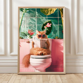 Grappige kat toiletprint, Trendy badkamer kat prin Poster