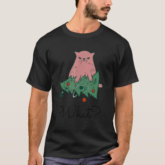 Grappige kat trekt kerstboom om 1 t-shirt (Voorkant)