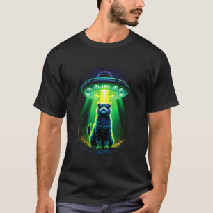 Grappige Kat UFO Buitenaardse Kat Moeder Kat Vader T-shirt