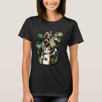 Grappige Kat UFO Dinosaurus Meme T-shirt
