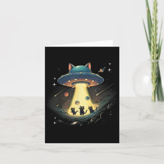 Grappige Kat Ufo Schattige Kitty Ruimte Ruimteschi Kaart (Voorkant)