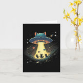 Grappige Kat Ufo Schattige Kitty Ruimte Ruimteschi Kaart (Gele Bloem)