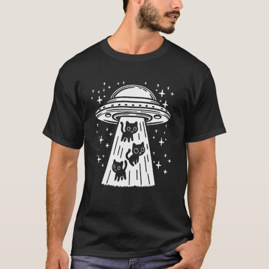 Grappige Kat UFO Schattige Kitty Ruimte Ruimteschi T-shirt (Voorkant)